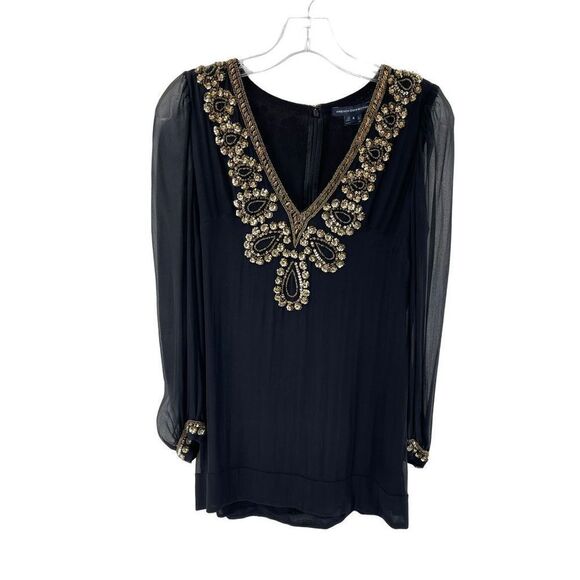 French Connection Women's Black Mini Dress With Beads Sequins Size 4 - Picture 6 of 15